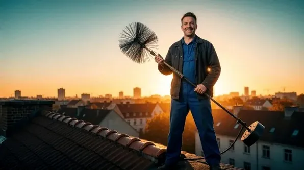 Chimney technician on a roof in Hilliard at sunset