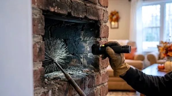Technician servicing a gas fireplace in a Hilliard home
